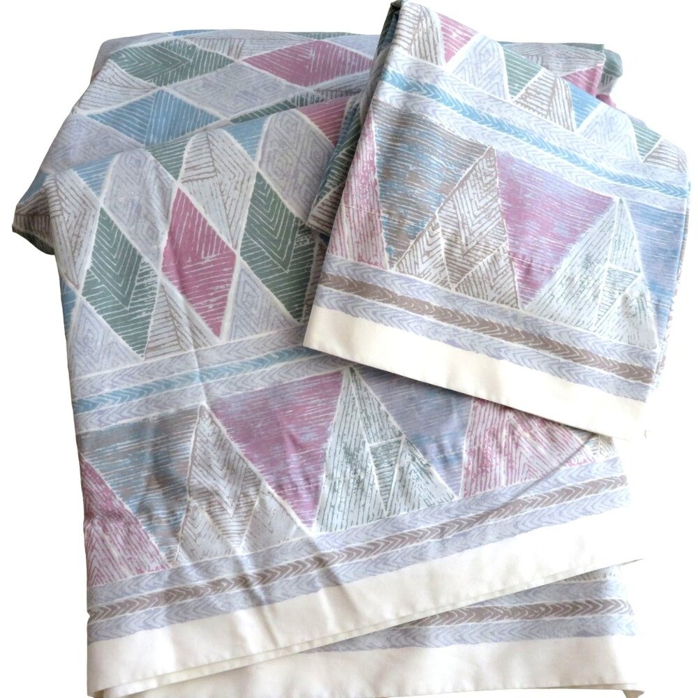 Vintage Westpoint Stevens Full Double Sheet Set 4pc Multicolor Diamonds USA Made